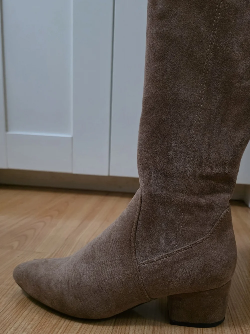 Over-the-Knee Suede Block Heel Boots - Brown